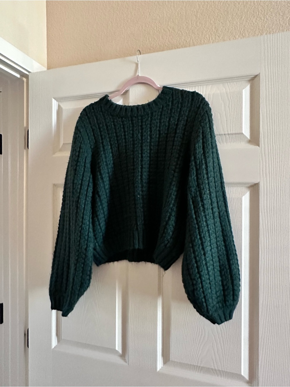 Women's Dark Green Ribbed Knit Crewneck Sweater